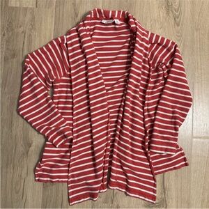LL Bean Women’s Shawl Collar Striped 100% Cotton Sweater Medium Red and White